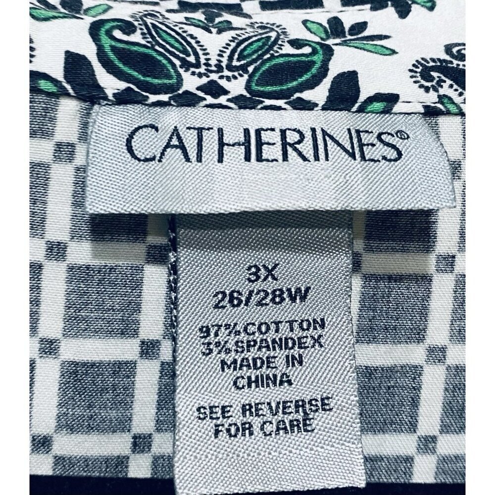 Catherines Top Womens 3X Black Window Pane Print Cotton 3/4 Sleeve Mature Career - Picture 6 of 8